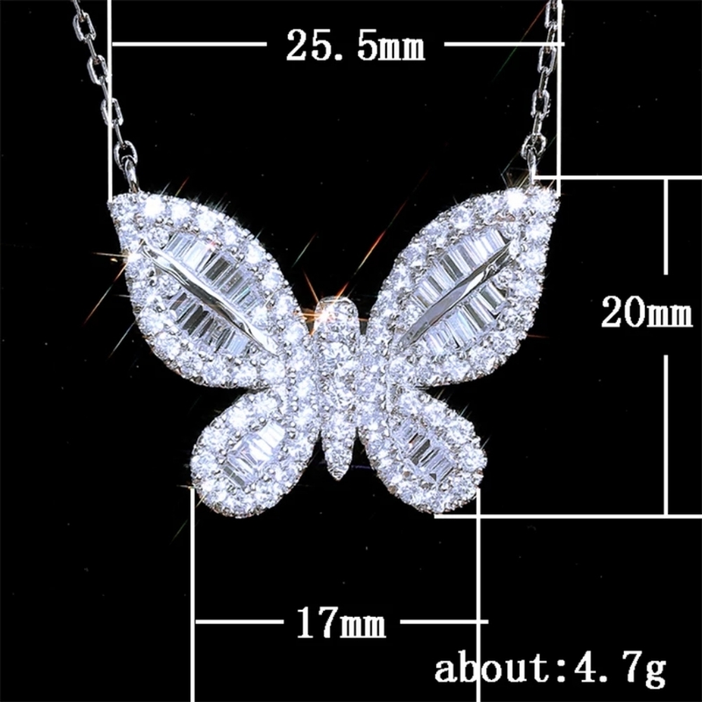 New Silver Butterfly Diamond Necklace - Picture 2 of 2
